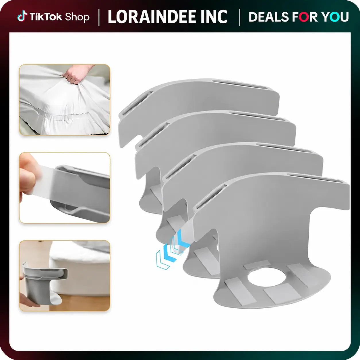 4-Pack Bed Sheet Clips Bed Accessory - Strong Straps, Durable Bedding Accessories, Universal Fit Corner Grippers, 1-Time Installation to Secure Sheets & Prevent Loose/Slipping Bedding
