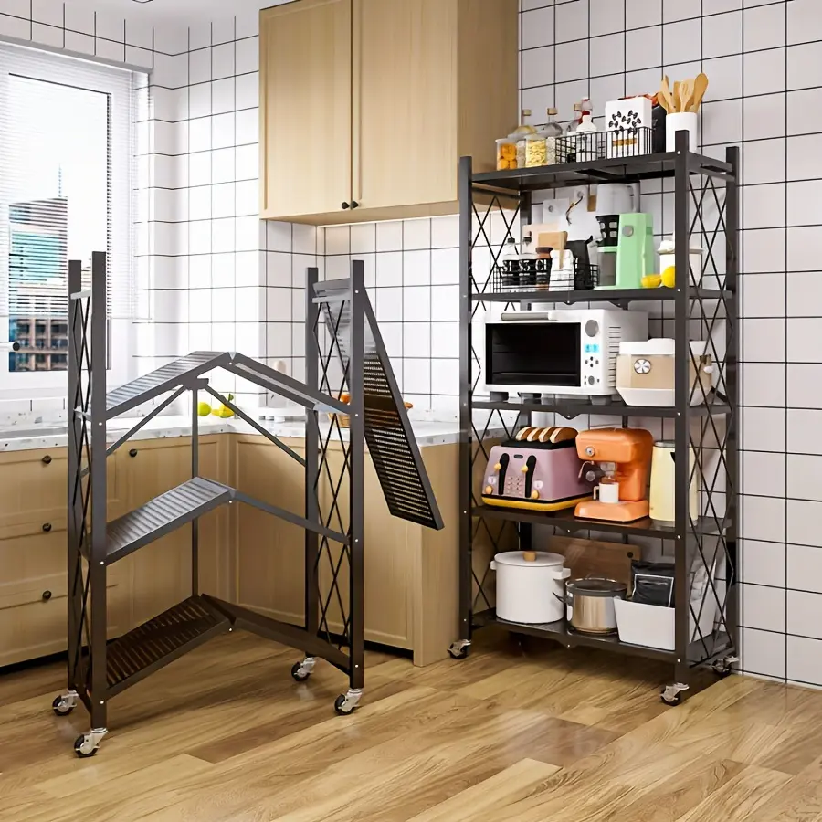3/4/5-Tier Outdoor Storage Rack, No Assembly Required, Multi-Layer Storage Rack with Wheels, Portable Floor-Standing Miscellaneous Storage Rack, Outdoor Storage Rack, Storage Solutions