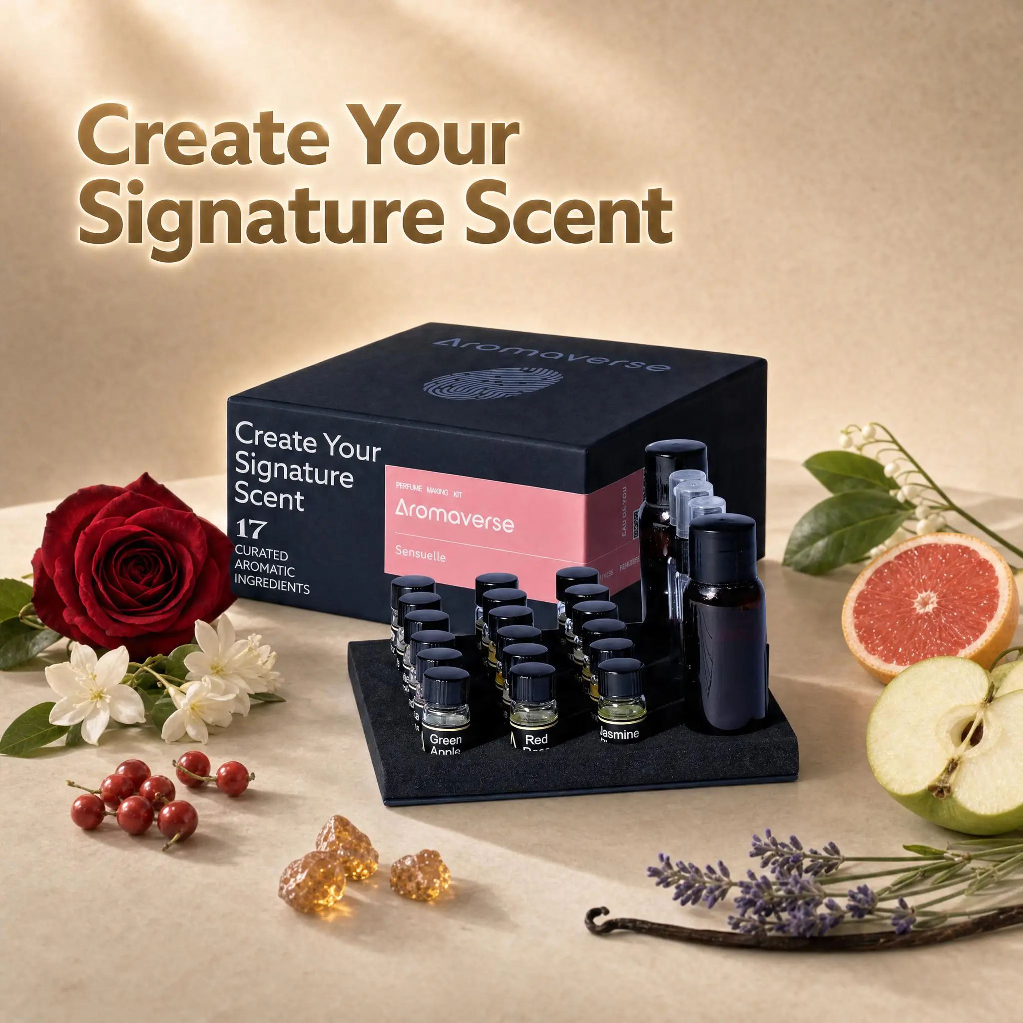 Aromaverse Sensuelle Perfume Making Kit for Women & Men, Make Your Own Signature Scent, A Sensory Niche Perfumery Atelier Experience, 17 Couture Ingredients, 3 Recipes, Relaxing Self Activity, Date Night, Artisan Luxury DIY Kit Fragrance Gift Set Edp Test
