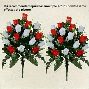 2 Artificial Cemetery Flowers, Roses with Leaves, Weatherproof Memorial Decor, No Maintenance, Outdoor Graveyard Decoration, Eternal Bouquets, Faux Flower Bouquets