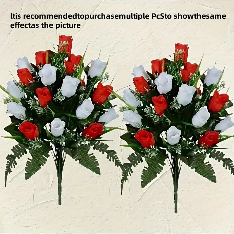 2 Artificial Cemetery Flowers, Roses with Leaves, Weatherproof Memorial Decor, No Maintenance, Outdoor Graveyard Decoration, Eternal Bouquets, Faux Flower Bouquets