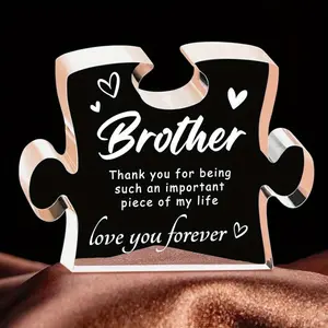 Brother Acrylic Block Gift - "Thank You for Being Such an Important Piece of My Life" with Heart Design for Christmas, Graduation, and Weddings Decoration