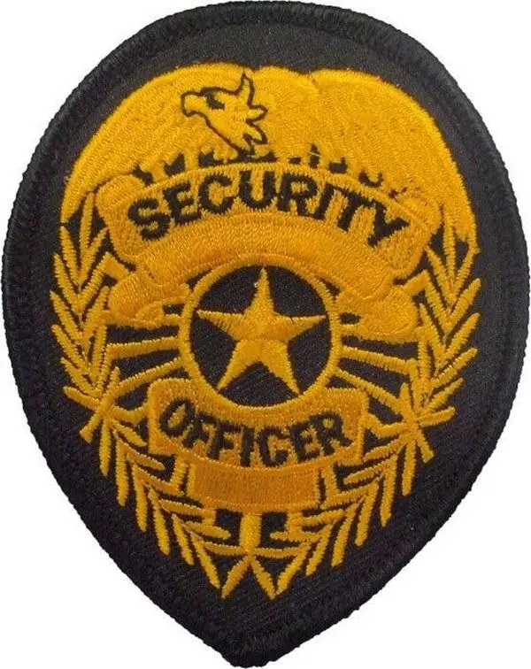Security Officer Embroidered Fabric Badge Patch with Star Emblem - Iron/Sew On, Black & Gold, 2-3/4" x 3-5/8", for Uniform Wear
