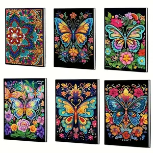 Diamond Painting DIY Craft Diamond Pattern Design Butterfly Flower Pattern Artificial Leather Material Notebook, Diary, Art Journal, Suitable for Writing Drawing Notes, Holiday Gift