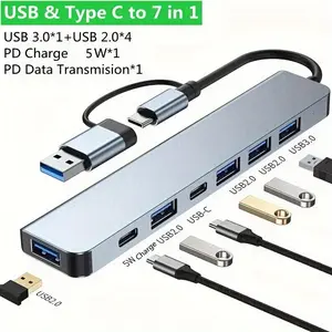 8-In-1 USB C HUB with Card Reader, Ethernet, SD/TF Slots, USB 3.0, Charging Port, Compatible with Macbook, iPad Pro, USB-C Expansion Base, USB C Adapter, USB Port Adapters, USB Hubs, Type C Ports