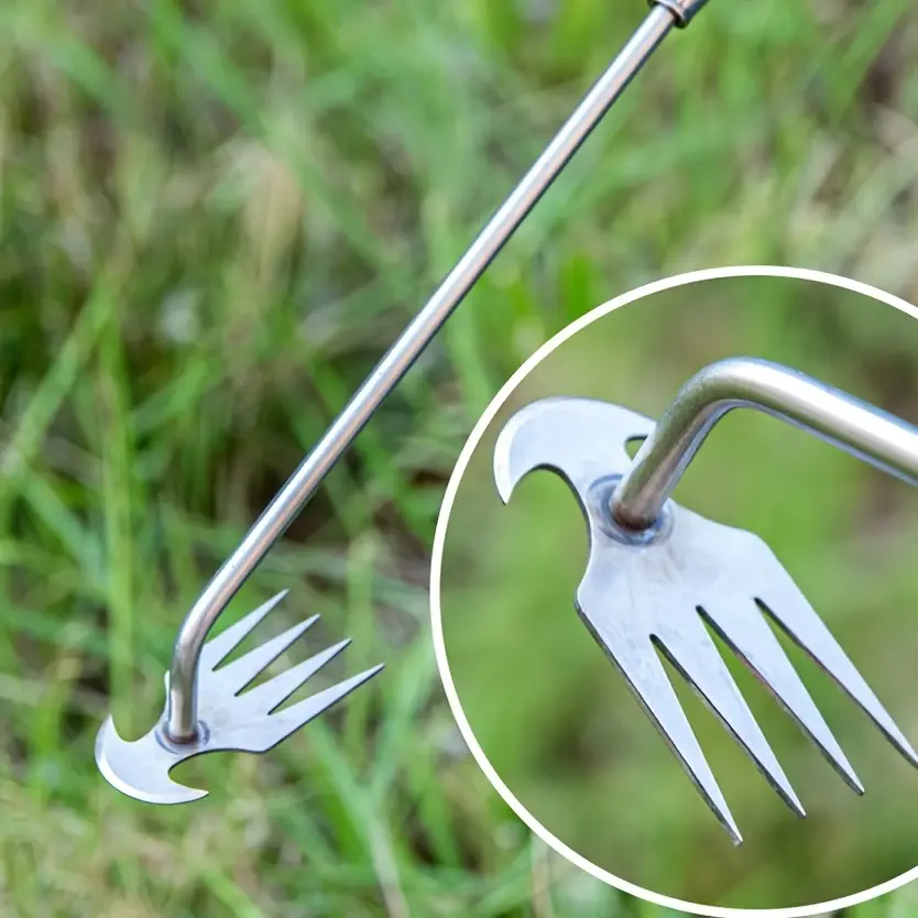 Manual Stainless Steel Weed Puller, Multi-Function Garden Tool with Long Handle for Lawn Weed Removal