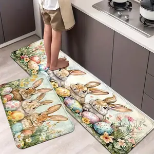 Easter Bunny Egg Design Non-Slip Mat, Decorative Rug, Kitchen Floor Mat, Soft Comfortable Long-Standing, 12mm Thick Material, Suitable for Bathroom Kitchen Bedroom Living Room Office Outdoor Door Mats