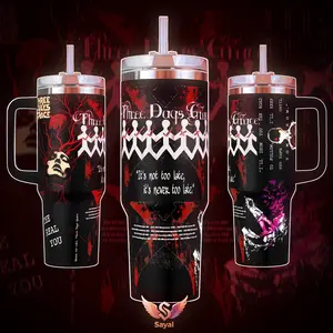THREE DAYS GRACE Never Too Late Alternative Rock Graphic Sayal 40 oz Vacuum Insulated Cup Straw Keeps Drinks Hot Cold 12H+ For Rock Lovers & Aesthetic Vibes Hard Rock Style Splash-Proof 18/8 Stainless Steel Comfort Handle Mug For Fans