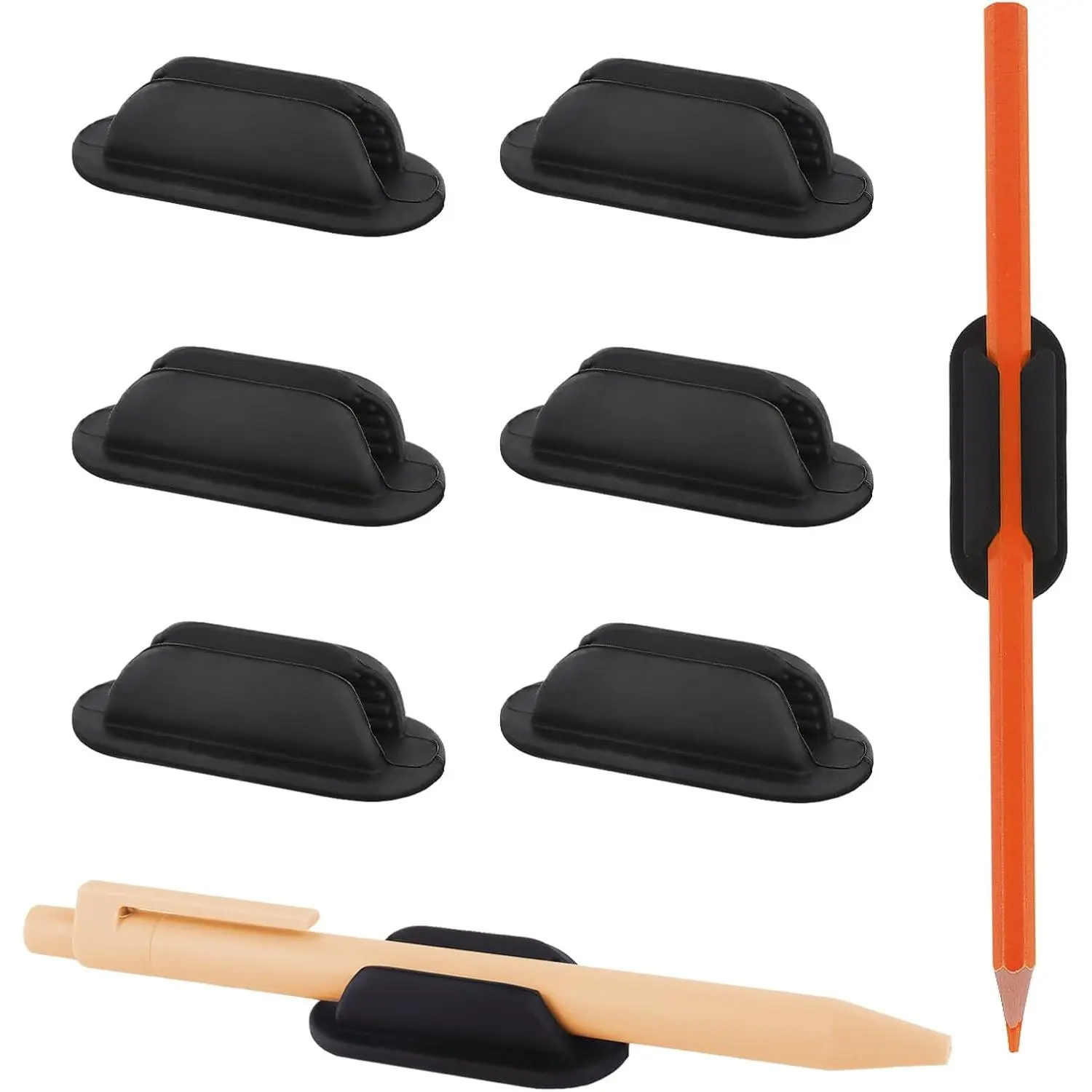 6 Pack Adhesive Pencil Holders for Desk, Flexible Black  Pen Holder with Adhesive Pads for Office Essentials and Teacher Supplies