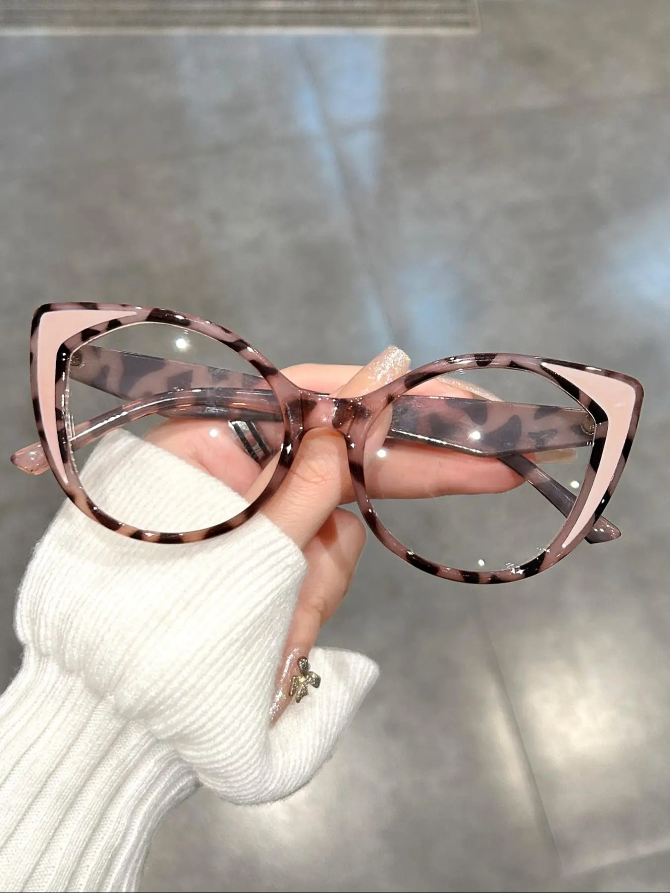 Eyeglasses for Everyday Use (1 Pair), Casual Eyeglasses, Flat Frame Cat Eye Colorblock, Leopard Pattern Eyeglasses for Women & Men, Eyeglasses for Work