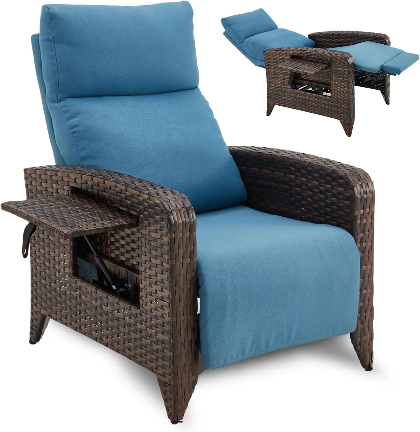 ZZWHOM Cozy Durable Rattan Patio Chair - Indoor Outdoor Recliner with Adjustable Side Table, All-Weather Outdoor Grade Armchair for Garden, Poolside, Patio Rattan Chairs,outdoorfurnitureset,home decor,camping essentials