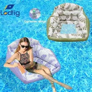 Adult Inflatable Pool Sofa, Swimming Pool Water Hammock with Armrests and Cup Holders, Inflatable Pool Float, Fresh /romantic Colors Available