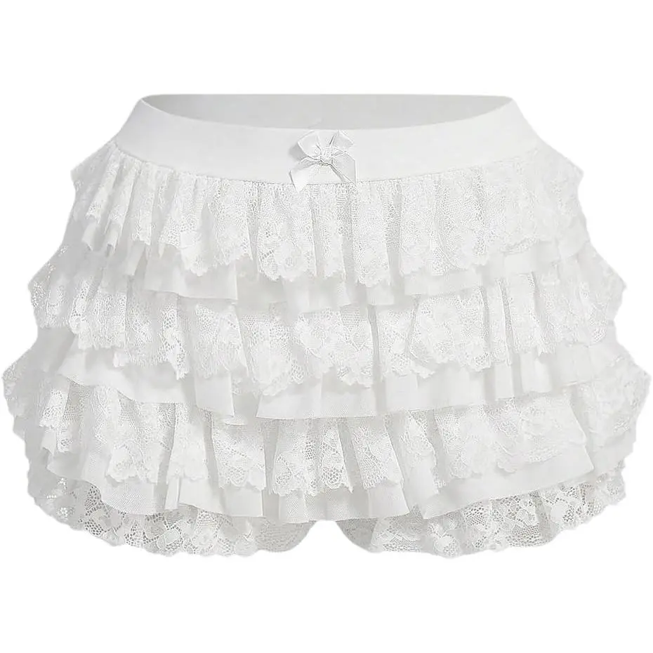 Women's Ruffle Shorts Y2k Lace Lolita Bloomers High Waist Elastic Waist Above The Knee Cute Summer Micro Boyshorts Womenswear Elegance Elegant
