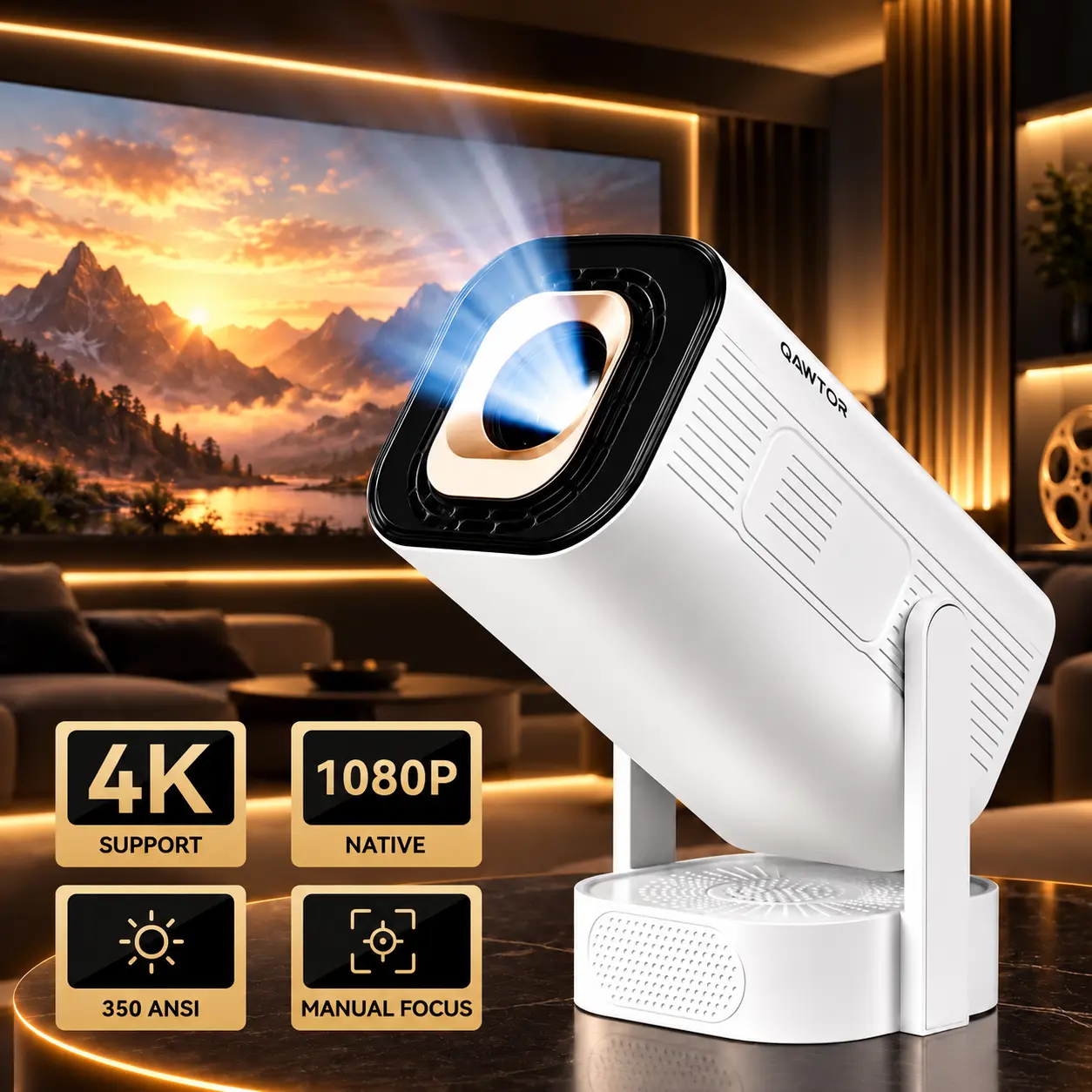 Outdoorfun Mini 4K Decoding Projector with 5G WiFi 6 & BT 5.0 720P Full HD 160 ANSI Lumens Portable Home Theater for Android Audio Bluetooth Game Bigger Watch Better, DealsForYouDays