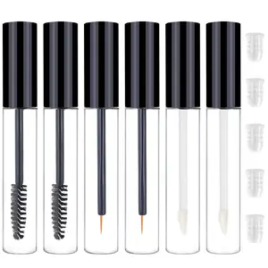 6 count 10ml Empty Mascara Tubes,Empty Eyeliner Tube and Empty Lip Gloss Tubes,with Rubber Inserts - Ideal for DIY CosmeticsTravel and Daily Use(Black)