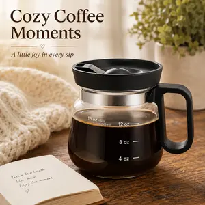 16 oz Coffee Pot Glass Mug with Lid, Cute Novelty Coffee Cup, Mini Carafe Shaped Mug for Hot & Iced Coffee, Tea, Milk, Fun Drinkware Gift for Coffee Lovers, Home Office