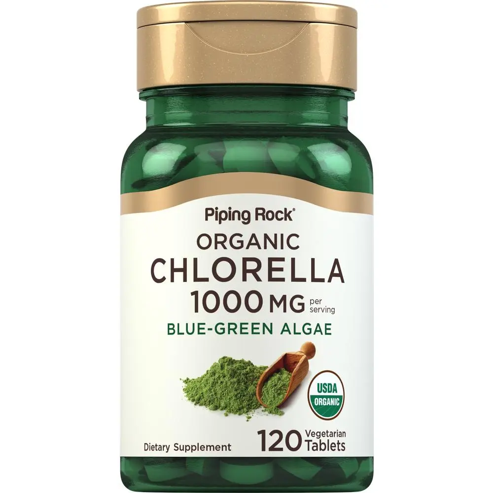 Piping Rock Chlorella | 1000mg | 120 Tablets | Blue-Green Algae | Broken Cell Wall Organic | Non-GMO, Gluten Free Supplement