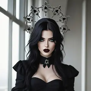 Baroque Style Light Halo Crown Headband Goddess Headdress, Fashionable Party Royal Halo Crown, Gothic Halloween Accessories, Vintage Faux Pearl Headwear for Parties and Performances, Party Accessories Headband, Cosplay Metal Headband