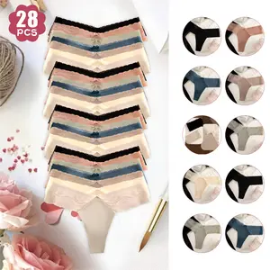 28pcs Women's Floral Lace Bow Scallop Sheer Knicker,ComfyBreathable Cozy Panties for Daily Wear, Women'sFallUnderwear Bottoms, Back-to-schoolClothing,Womenswear Clothes, Girlfriend Gift BundleGifts forHer, Lingerie for Women, Women Underwear