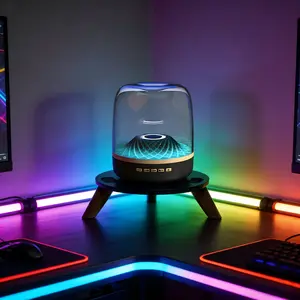 Portable rechargeable Bluetooth soundbar with stand, featuring LED breathing light, subwoofer, high-fidelity stereo surround sound, Dolby bass, large dome speaker, high-resolution audio, RGB lighting