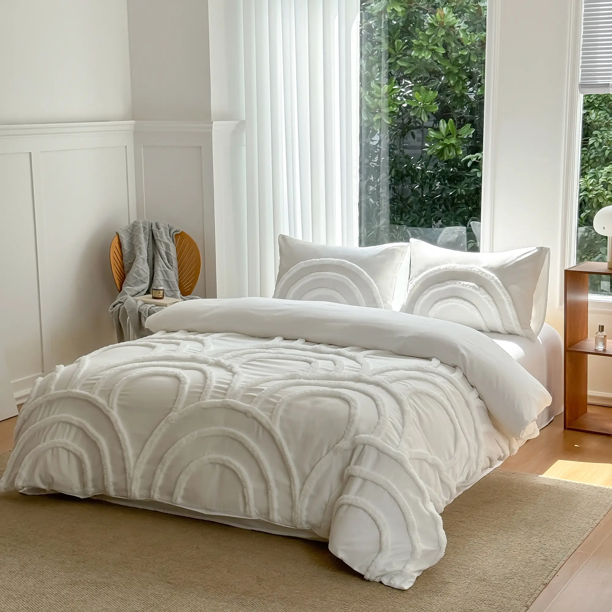 Shimmering Ripples Pattern Duvet Cover Set, Boho Tufted Microfiber Bed Set with Zipper Closure, Includes 1 Duvet Cover and 1 or 2 Pillowcases (No Filler), Soft Comfortable Theme Bedding Set for Home Bedroom, Comfy Bedding Sets, Bed Covers