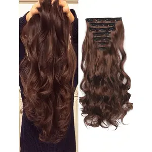 18-30 Inch Natural Black Long Curly Hair Extensions, 16 Clip 7-Piece Set for Women Daily Fashion Look