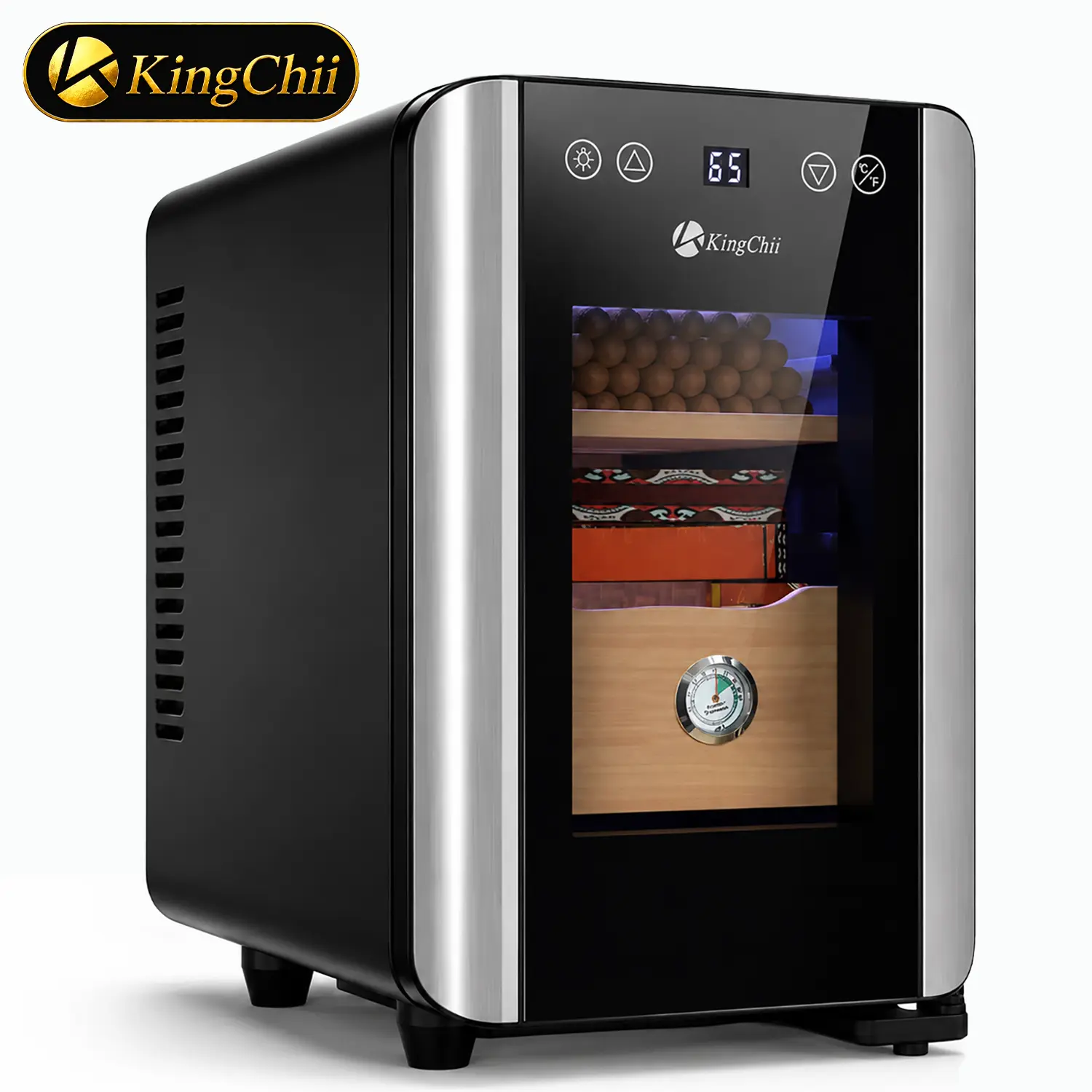 KINGCHII 8L Smart Electronic Humidor, Spanish Cedar Wood Shelves Temperature Control Cabinet, 80 Capacity