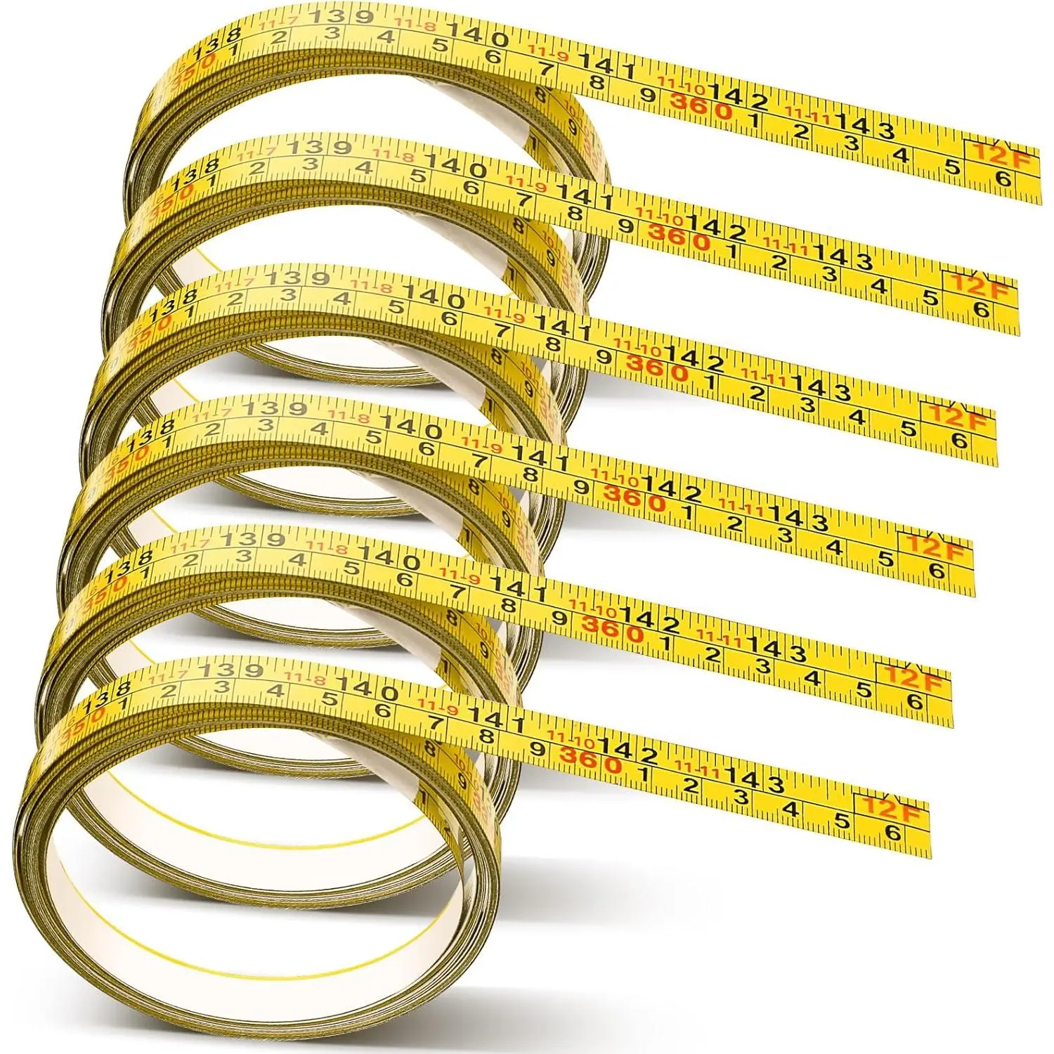 6 count 12 ft Self Adhesive Measuring Tape Adhesive Backed Double Scale Ruler Measuring Tape for Work Woodworking Workbench  Drafting Table(Yellow)