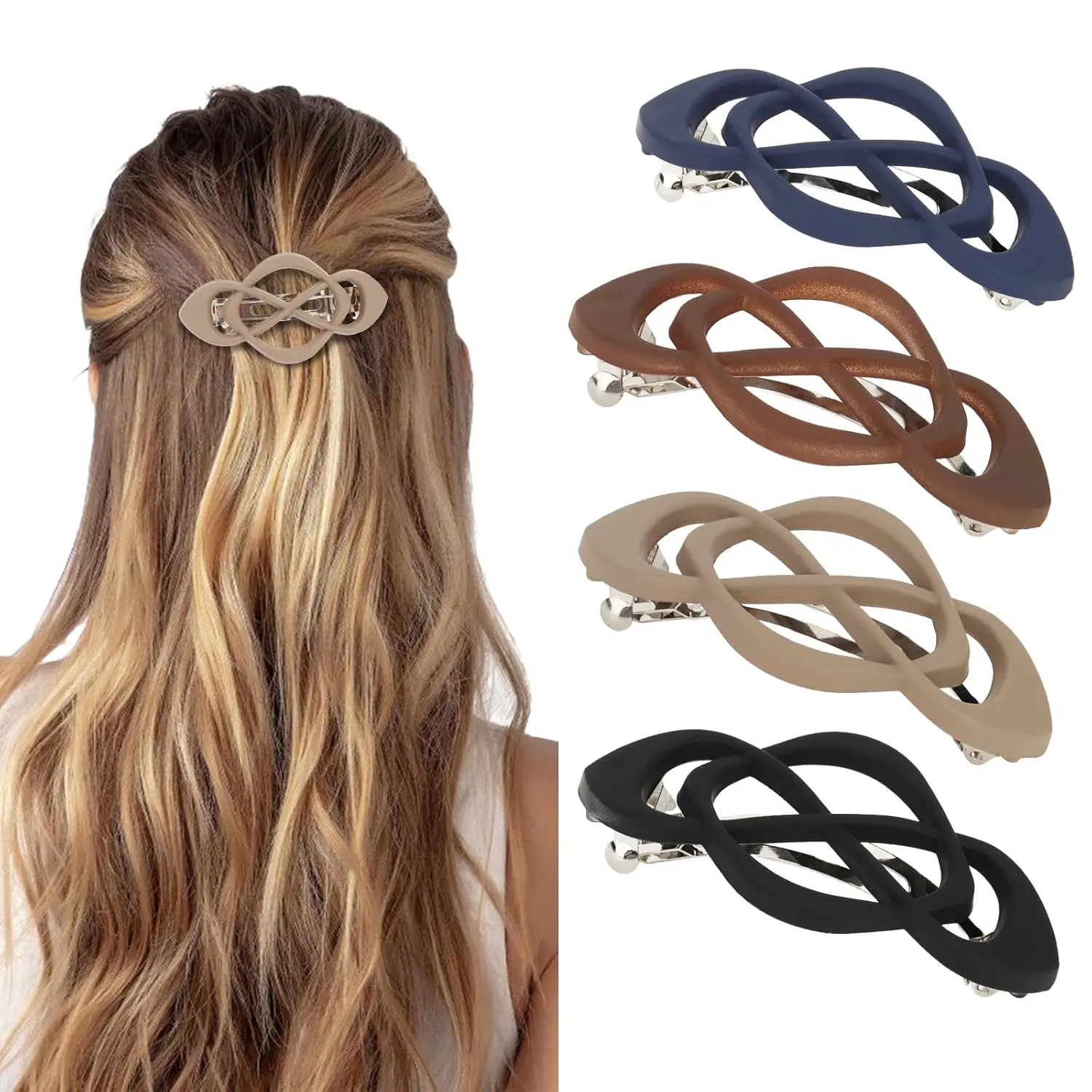 Women's Vintage French Hair Claws - 4-Pack Matte Olive Green Synthetic Claw Clips (3.2x1.56in), French Pin Accessories for All Hair Types, Synthetic Claw Clip