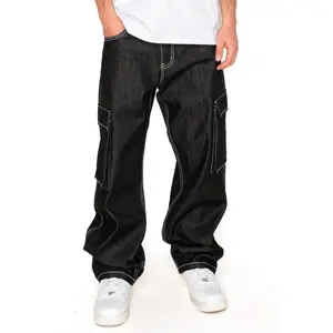 VICTORIOUS Baggy Fit Raw Denim Cargo Jeans Menswear Pocket