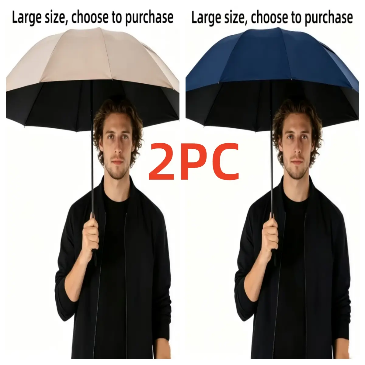 Large double folding umbrella, reinforced and sturdy frame wind resistant travel umbrella, high-density waterproof quick drying portable umbrellang umbrella surface, portable umbrella for commuting, car, and outdoor useAvailable in Single & 2-Pack Options