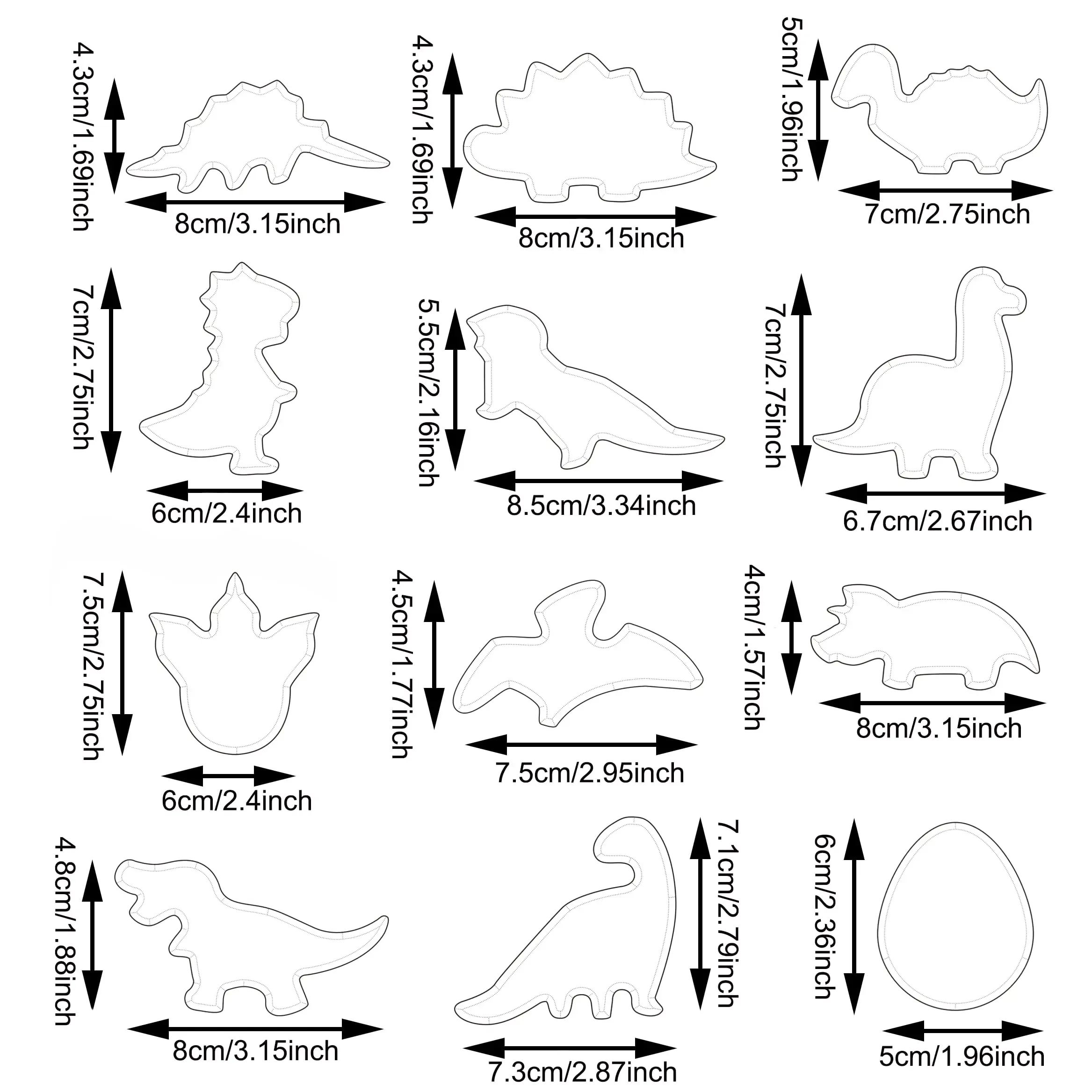 12-Piece Multi-Size Stainless Steel Dinosaur Cookie Cutters Set - Cookie Mold, Bakeware, Home Baking Supplies, Animal Shapes Soft Fruit Cutter, Kitchen Baking Gadget for Birthday Party DIY Decoration, Durable
