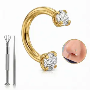 Titanium 18G/20G nose ring, titanium alloy with bone screw pin, diamond nose ring, suitable for nose piercings, gold-plated titanium alloy jewelry