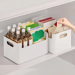 7pcs White Heavy-Duty Plastic Storage Bins with Sturdy Handles & Waterproof Design - Stackable Organizers with Label Holders & Smooth Edges for Kitchen Pantry, Office, Home Organization - Space-Saving Durable Plastic Bins