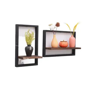 Wooden 2-Piece Square Floating Shelf Set, Solid Wood Wall Mount Organizer, Multi-Functional Display Rack for Books, Plants, Decorations, Shelf Board