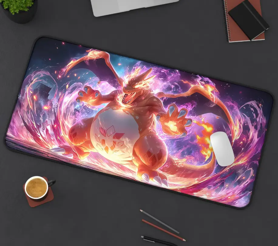 Gigantamax Charizard Desk Mat | Fire Dragon Gaming Mouse Pad | Anime Desk Decor