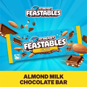 Feastables by MrBeast - Almond Chocolate Bar - for Adults & Kids, Chocolate, Candy, Cocoa Sweet & Crunchy Snack, Fairtrade Certified, Kosher, Perfect for Gifting or Snacking
