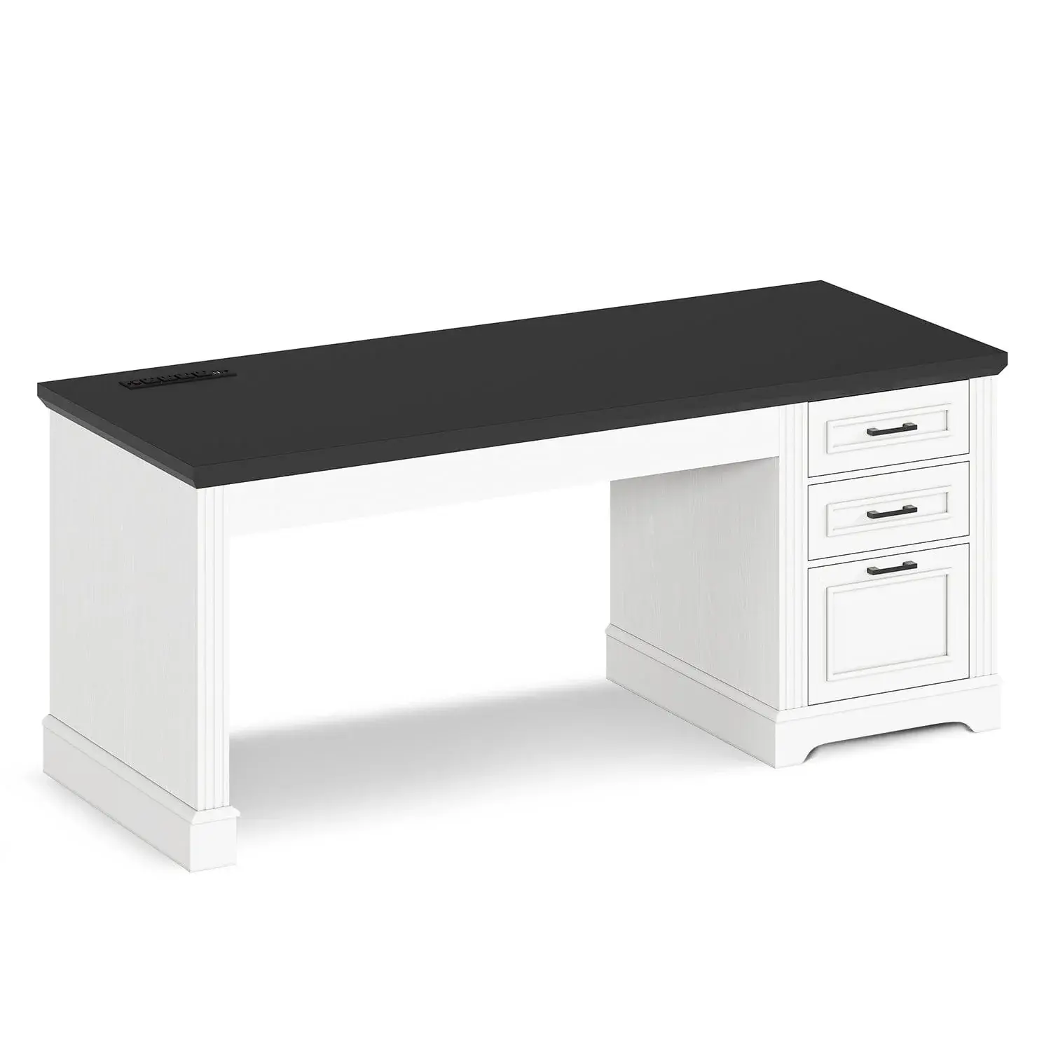 White 55-Inch Home Office Computer Desk with Power Outlet and 3 Storage Drawers, Home Office Furniture