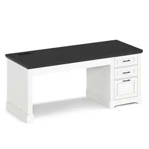 55 Inches Computer Desk with Power Outlet and 3 Storage Drawers White