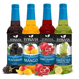Syruvia Sugar Free Fruit Flavor Syrup Variety Pack - Blackberry, Mango, Pomegranate & Green Tea - Gluten-Free, Kosher, 25.4 fl oz Bottles - Refreshing Syrups for Beverages, Iced Tea & More (Pack of 4)