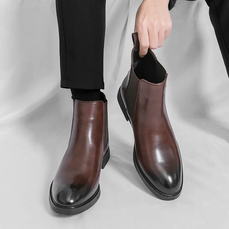 Men's Classic Cuban Plain Ankle Chelsea Boots - Easy Slip-On Closed Leather Footwear, Comfortable Shoes