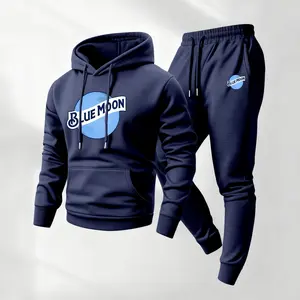 Men's Blue Night Beer Print Hoodie and Drawstring Sweatpants Set,Menswear,Casual Athletic Long Sleeve Hooded Jacket & Trousers for Fall & Winter,Men's Clothing for Daily Wear,Sportswear Indoor Outdoor,Tracksuit, Athleisure Summer Clothes
