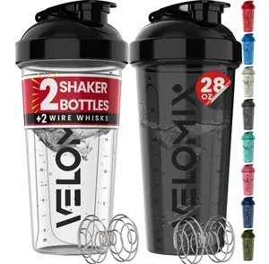-2 Pack- 28 oz Protein Shaker Bottles for Protein Mixes - 2x Wire Whisk | Leak Proof Shaker Cups for Protein Shakes | Protein Shaker Bottle Pack | Shakers for Protein Shakes-Black&Transparent