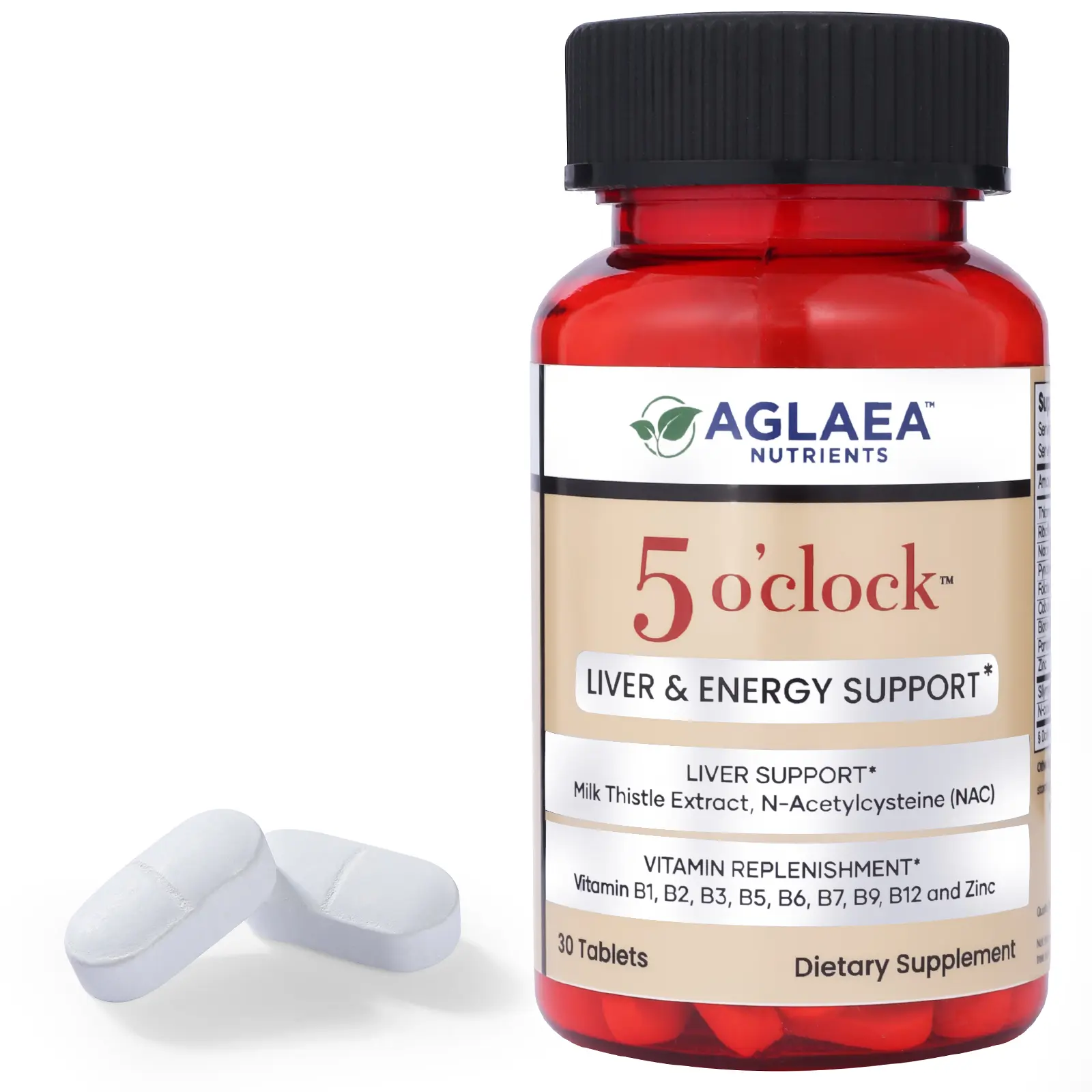 Aglaea Nutrients 5 O'clock Liver & Energy Support with B Complex Zinc Milk Thistle & NAC for Adults 30 Tablets - Vitamin