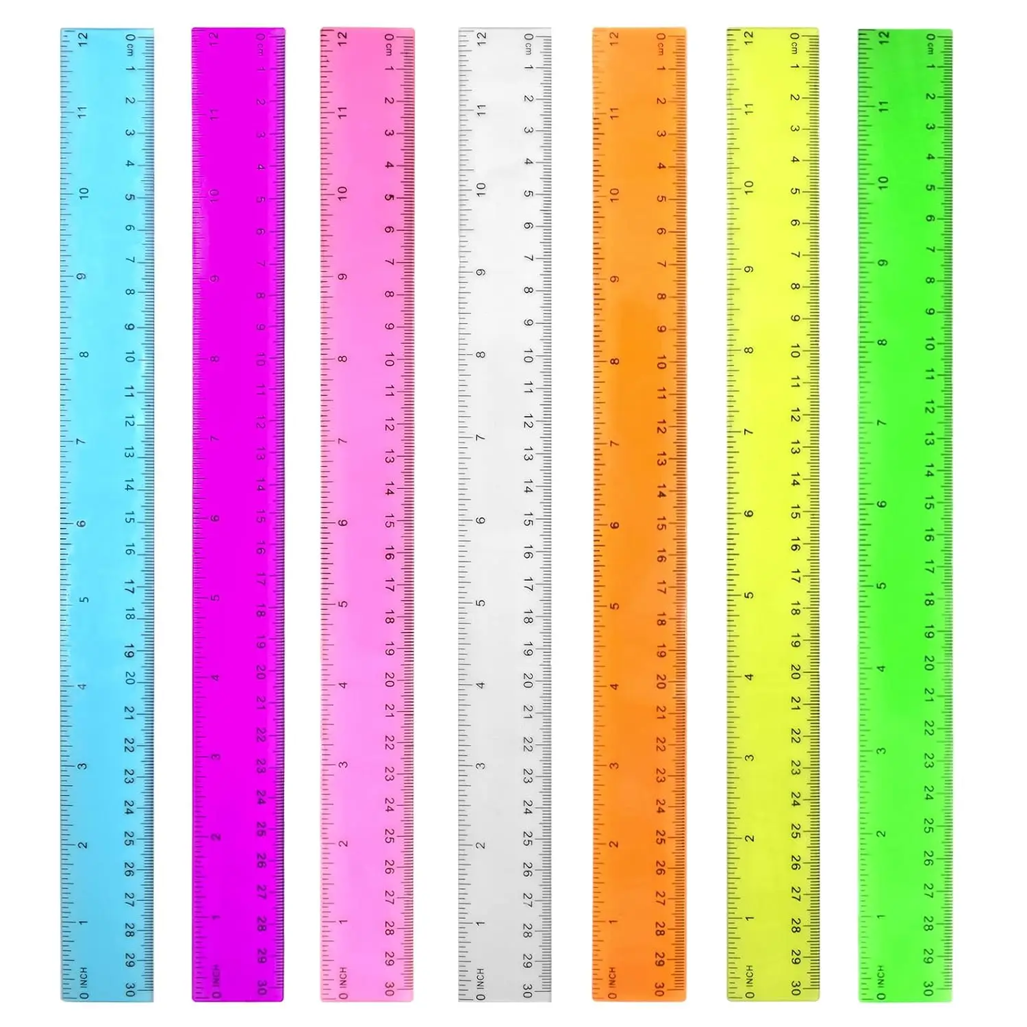 7 Pack School Rulers, Color Transparent Ruler Plastic Rulers - Ruler 12 inch, Kids Ruler for School, Ruler with Centimeters, Millimeter and Inches