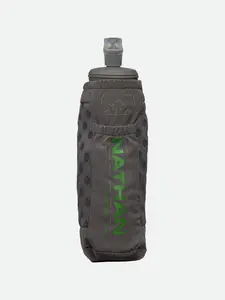 NATHAN ExoShot 2.0 14oz Sport Water Bottle with Ergonomic Hand Strap & ExoSpine for Running Hydration BPA-Free Soft Flask Removable Sleeve Ideal for Outdoor Enthusiasts