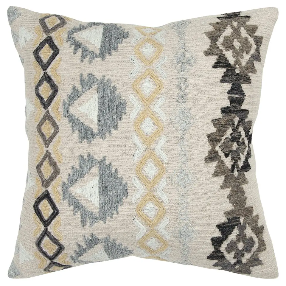 HomeRoots 403337 Brown & Beige Tribal Influence Cotton Soft Cushion - Textural Embroidery, Classic Standard Size, Luxurious Natural Design, Beige Cushions, Luxurious Appearance