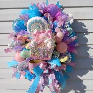Candyland Present Wreath with Pastel Colors and Decorative Elements for Festive Home Decor
