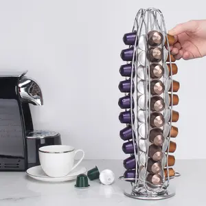 Metal Coffee Pod Holder Rack with 40 Pods Storage,Stand Compatible with Nespresso OriginalLine, Rotatable Coffee Capsules Carousel for 40 Pods, Space-Saving Countertop Storage Rack Organizer, Coffee Accessories