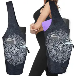Yoga Mat Bag Large Opening Long Tote Carrier Holder with Waterproof Wet Zipper Pocket Drawstring Water Bottle Pocket Fits Most Size Mats